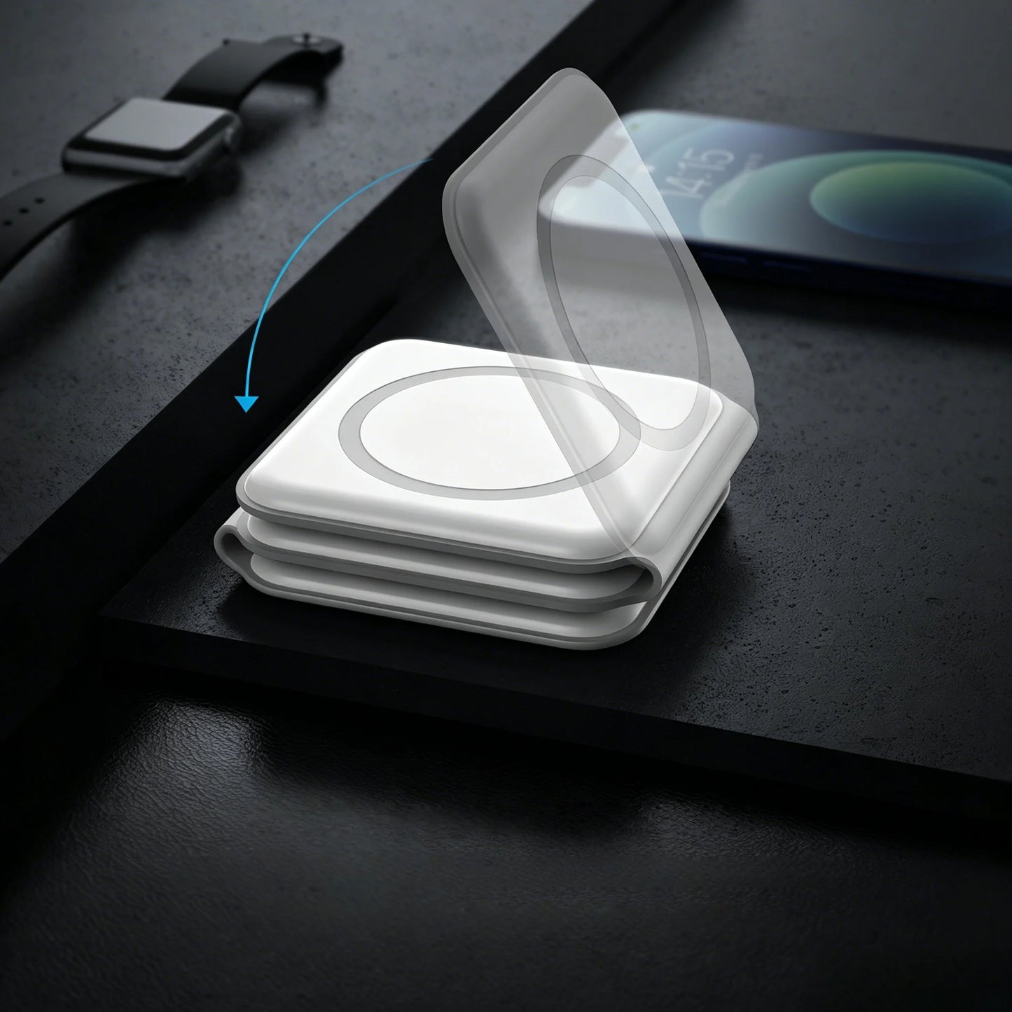 3 in 1 Foldable Magnetic Wireless Charging Station MagSafe Compatible Travel Charger for iPhone, Apple Watch, AirPods Pro