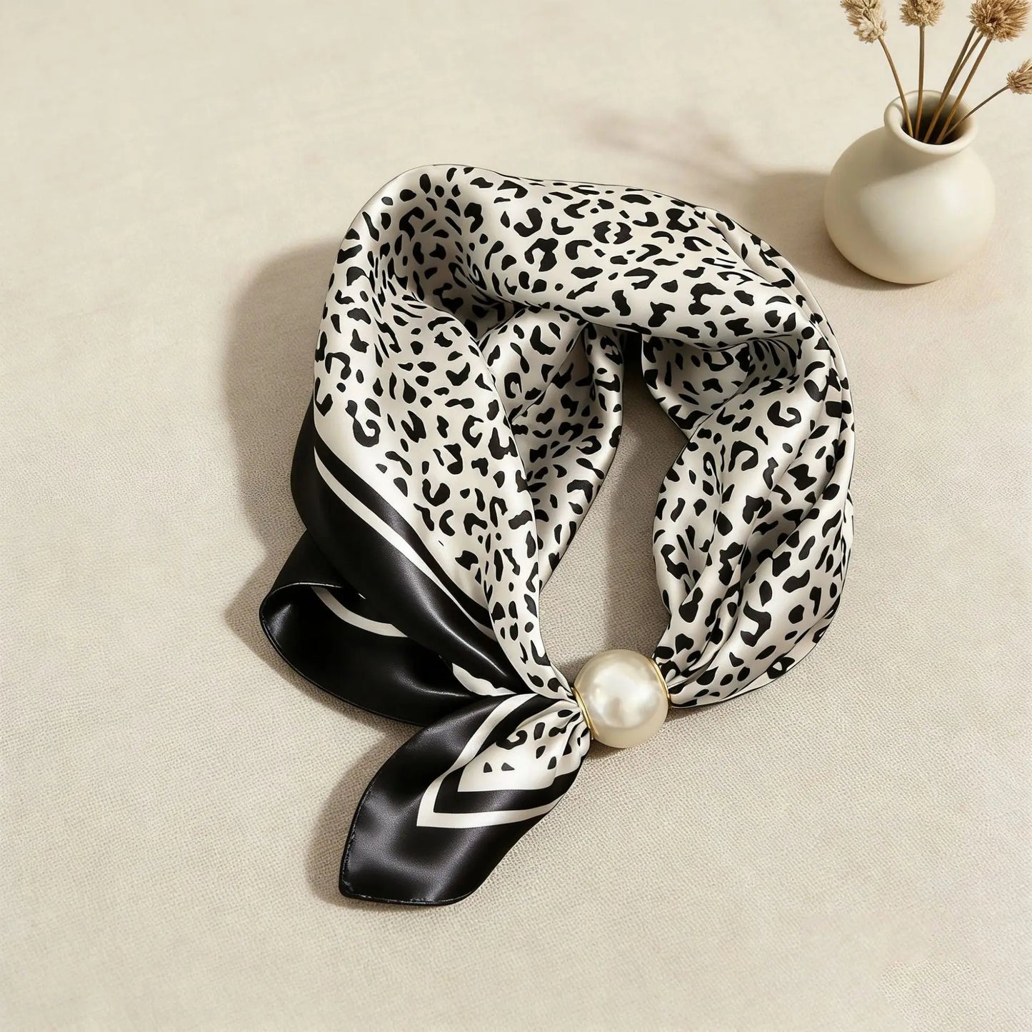Scarf Magnetic Silk Collarbone Pearl Neck Scarf Thin Lazy Pendant Chain Buckle Bandana Handkerchief Foulards Femme Accesories