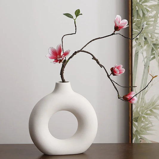 Flat Minimalist Simple Vase Donut Shape Single Flower Pot Home Wedding Decoration Hollow Ornaments Circle Flower Arrangement Vase