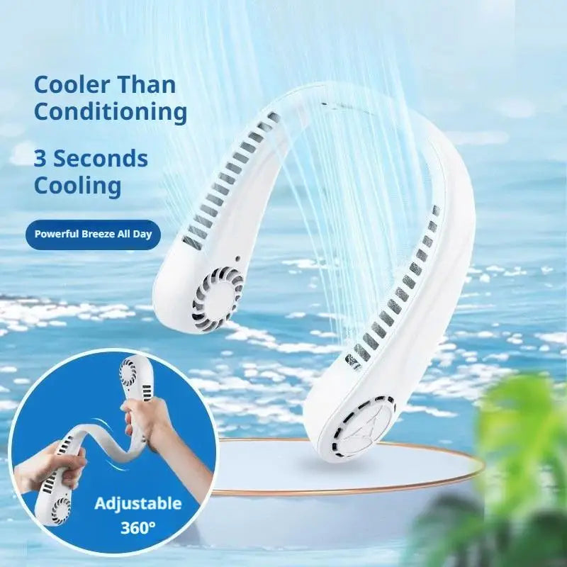 "Portable Bladeless Neck Fan - Rechargeable USB Cooling Fan for Outdoor Sports, Home, Office, and Travel"