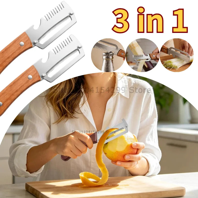3-in-1 MultiFunction Peeler Kitchen Stainless Steel Vegetable Peeler Fruit Knife Bottle Opener Kitchen-Specific Fruit Peeler