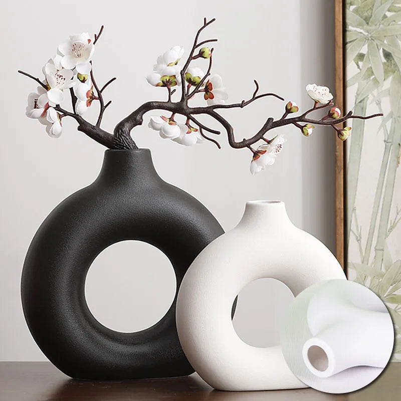 Flat Minimalist Simple Vase Donut Shape Single Flower Pot Home Wedding Decoration Hollow Ornaments Circle Flower Arrangement Vase