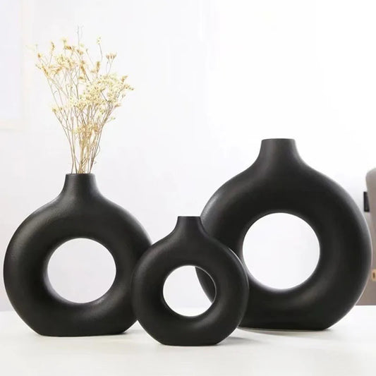 Flat Minimalist Simple Vase Donut Shape Single Flower Pot Home Wedding Decoration Hollow Ornaments Circle Flower Arrangement Vase