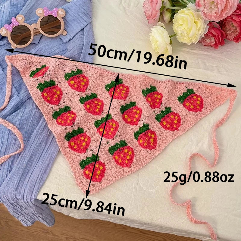 Elegant Knitted Triangle Scarf Headband for Women Fashion Girl Strawberry Versatile Pattern Hair Band Hair Accessory