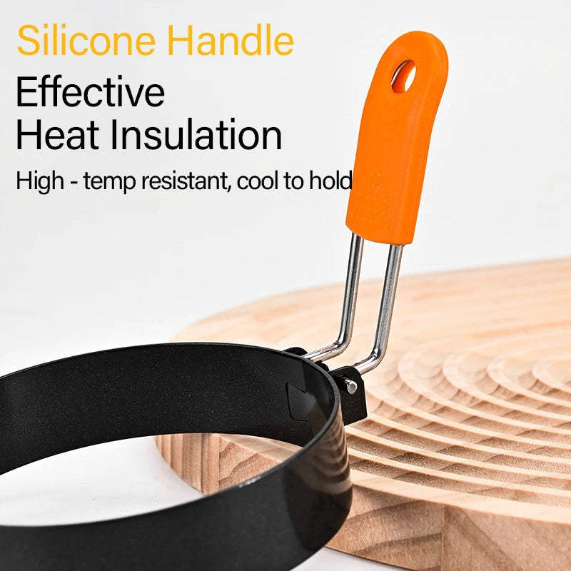 Fried Egg Ring Stainless Steel with Heat Resistant Silicone Handle Non-Stick Fried Egg Mold Scrambled Eggs Form