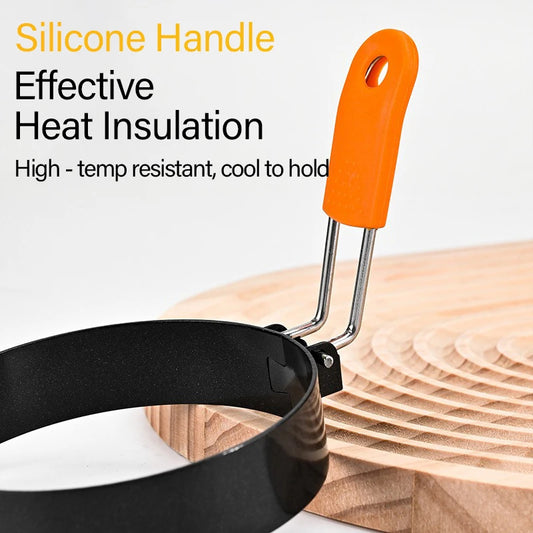 Fried Egg Ring Stainless Steel with Heat Resistant Silicone Handle Non-Stick Fried Egg Mold Scrambled Eggs Form