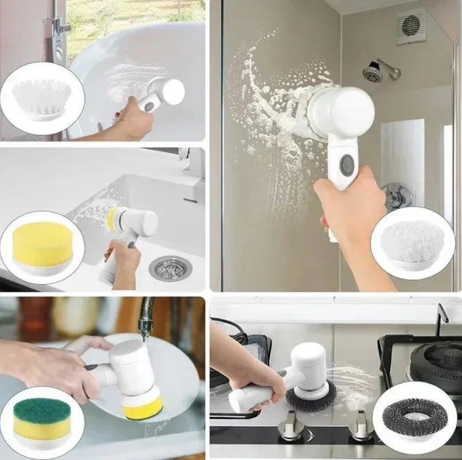 Cordless Electric Spin Scrubber, Wireless Rotating Cleaning Brush with Replaceable Brush Heads, Multifunctional Household Cleani