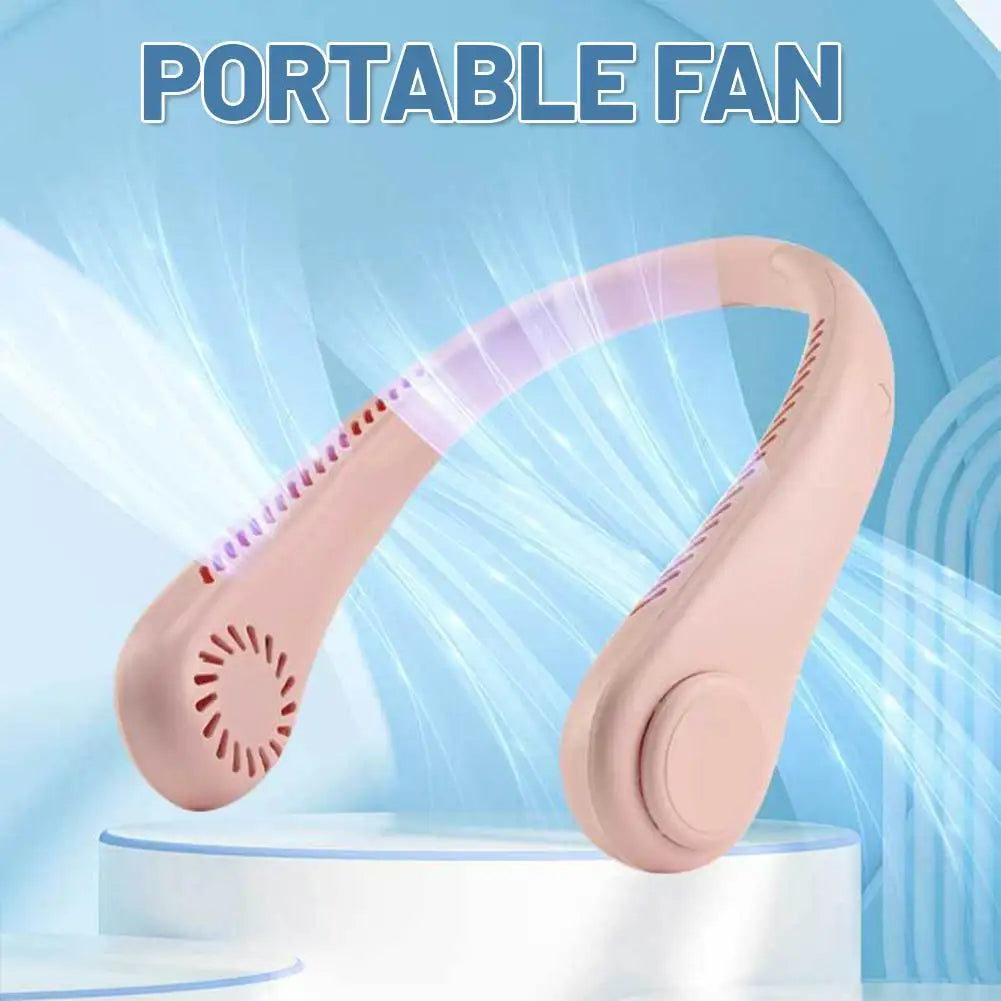 "Portable Bladeless Neck Fan - Rechargeable USB Cooling Fan for Outdoor Sports, Home, Office, and Travel"