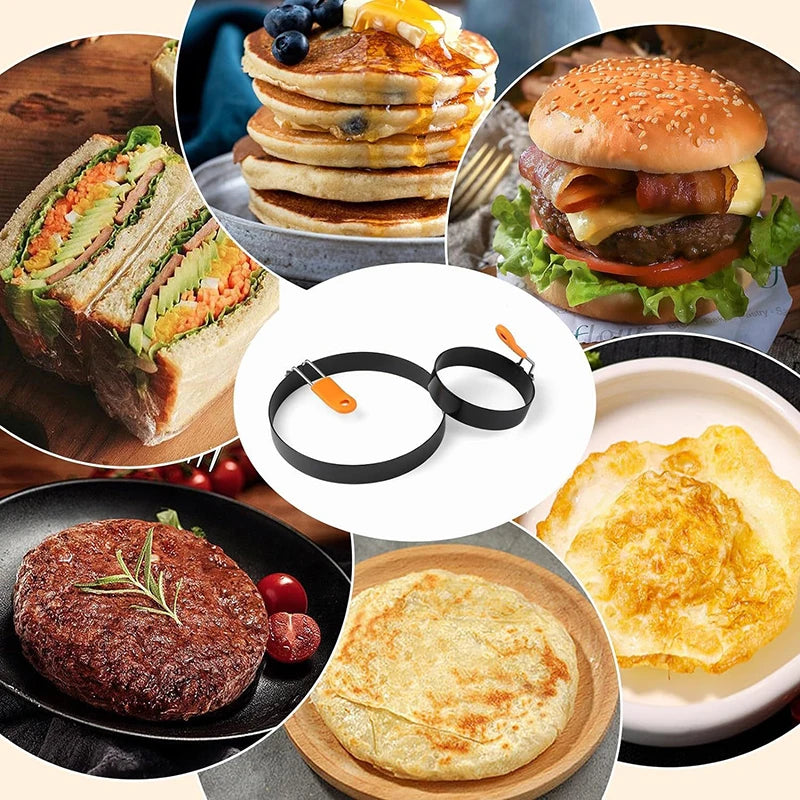 Fried Egg Ring Stainless Steel with Heat Resistant Silicone Handle Non-Stick Fried Egg Mold Scrambled Eggs Form
