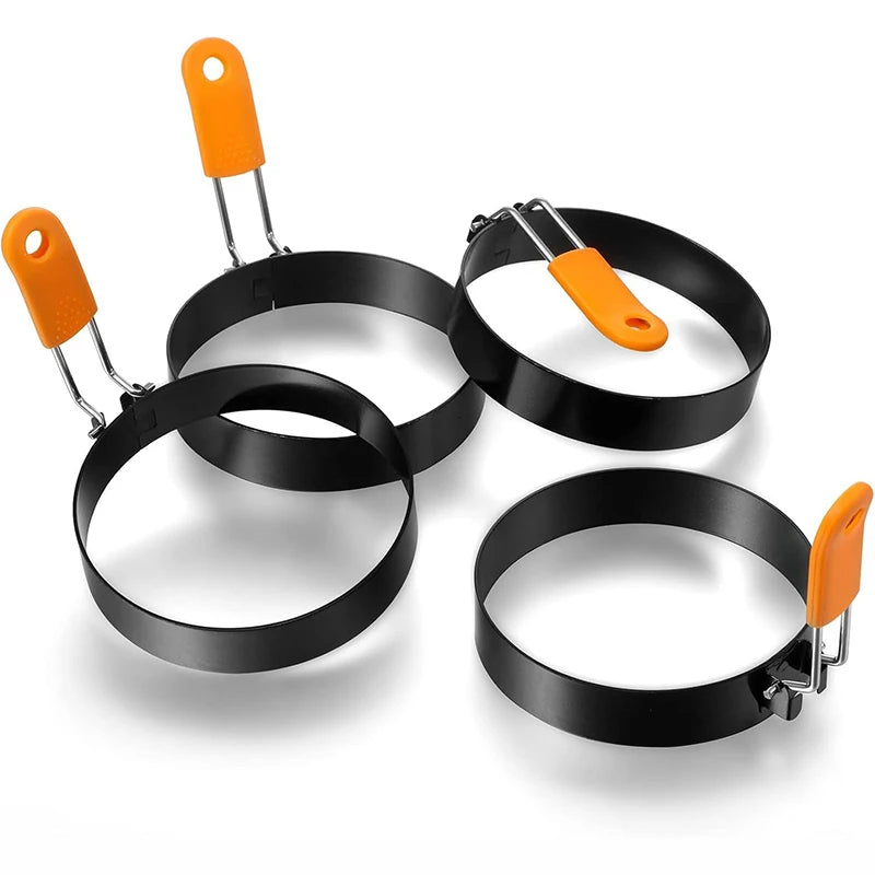 Fried Egg Ring Stainless Steel with Heat Resistant Silicone Handle Non-Stick Fried Egg Mold Scrambled Eggs Form