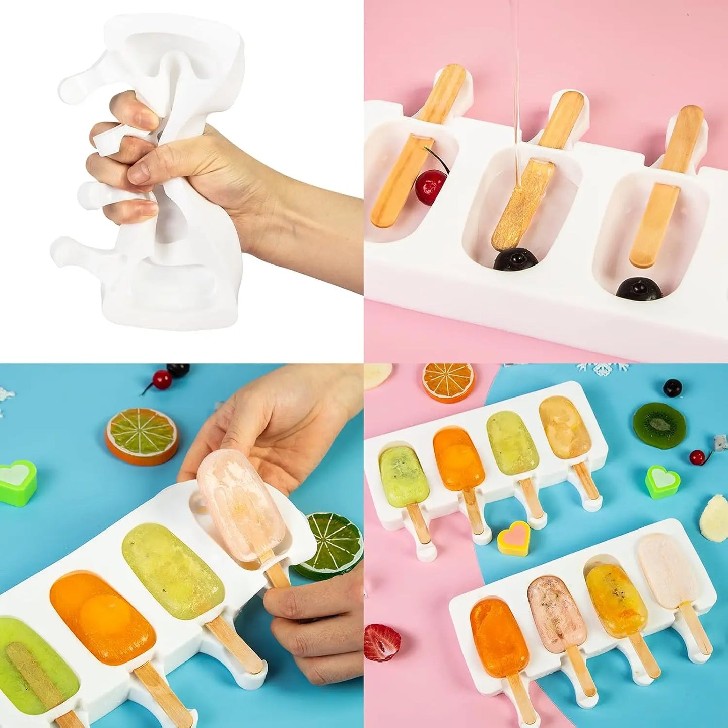 popsicle silicone mold, 4 cavity popsicle molds, home DIY ice cream. Children's handmade cake, ice cream mold, oval cakev