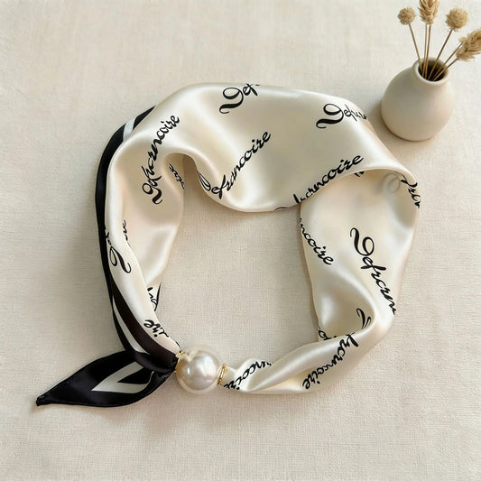 Scarf Magnetic Silk Collarbone Pearl Neck Scarf Thin Lazy Pendant Chain Buckle Bandana Handkerchief Foulards Femme Accesories