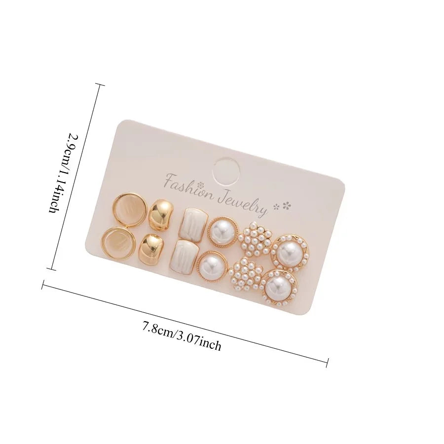 6 Pairs Enamel Pearl Stud Earrings Set For Women Cat's Eye Stone Pearl Minimalist Dainty Earrings Trendy Daily Wear Jewelry Gift