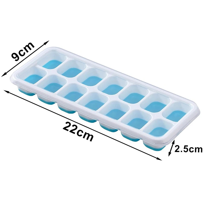 Ice Cube Tray Silicone Mold with Cover Square 14-cube Easy Release Ice Cube Molds Summer Kitchen Bar DIY Iced Drink Maker Tools