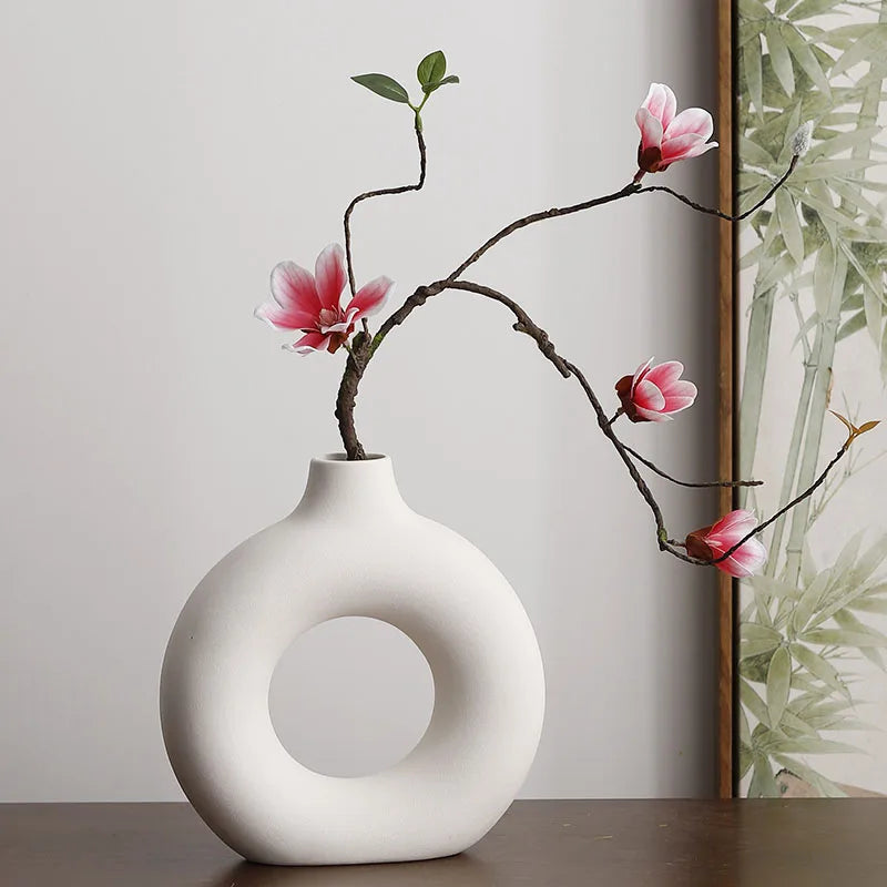 Flat Minimalist Simple Vase Donut Shape Single Flower Pot Home Wedding Decoration Hollow Ornaments Circle Flower Arrangement Vase