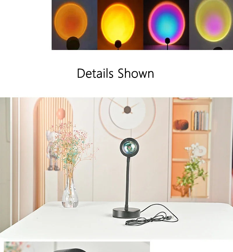 Sunset Lamp Projection Led Lights with Remote 16 Colors Night Light 360° Rotation Rainbow Lights 4 Modes Setting for Photograph